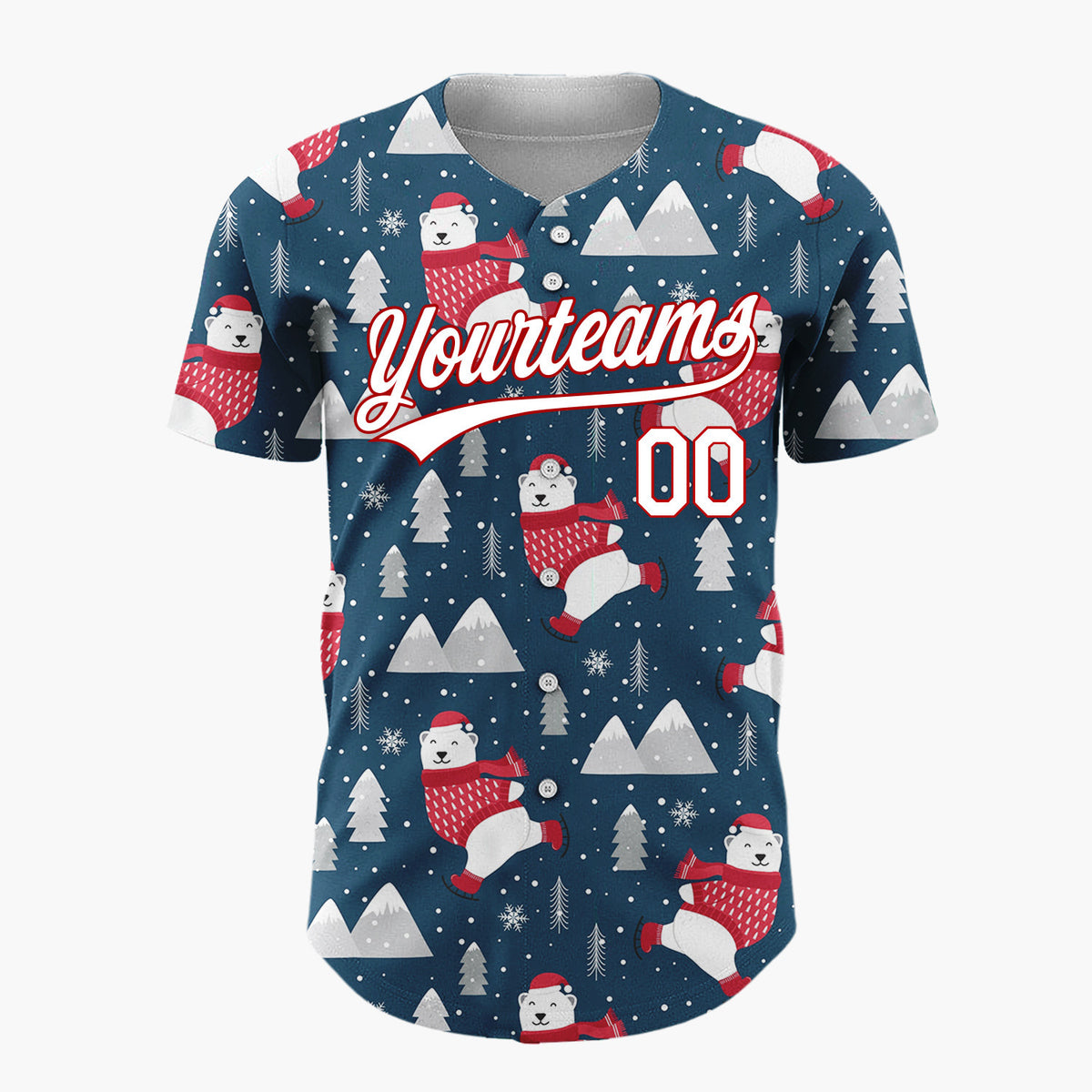 Custom Navy Polar Bear And Mountain Cartoon Christmas Baseball Jersey