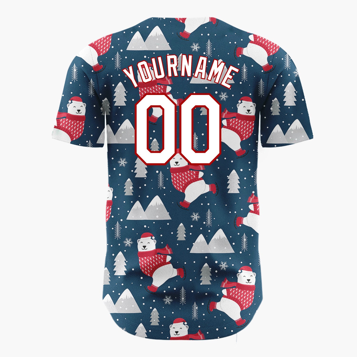 Custom Navy Polar Bear And Mountain Cartoon Christmas Baseball Jersey