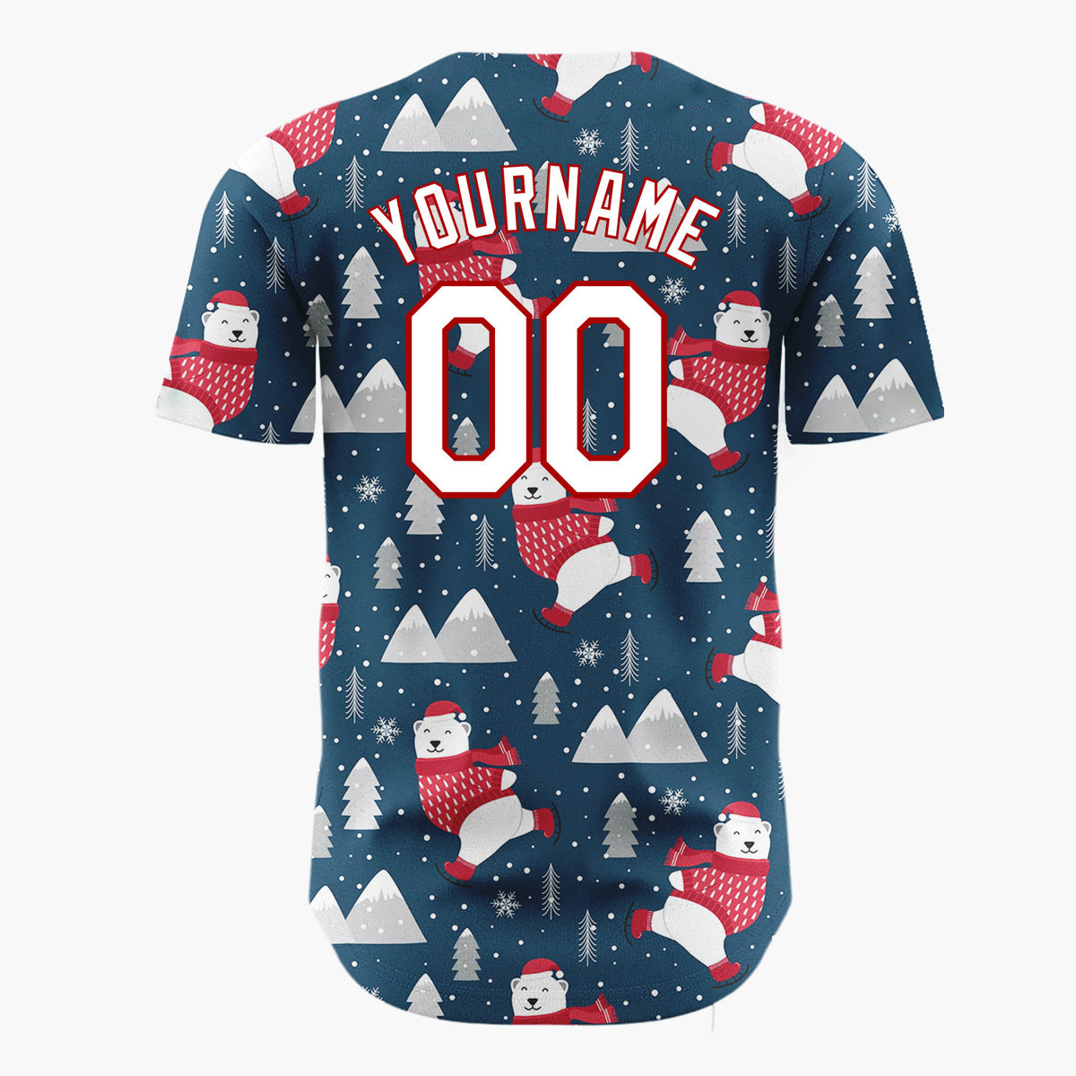 Custom Navy Polar Bear And Mountain Cartoon Christmas Baseball Jersey
