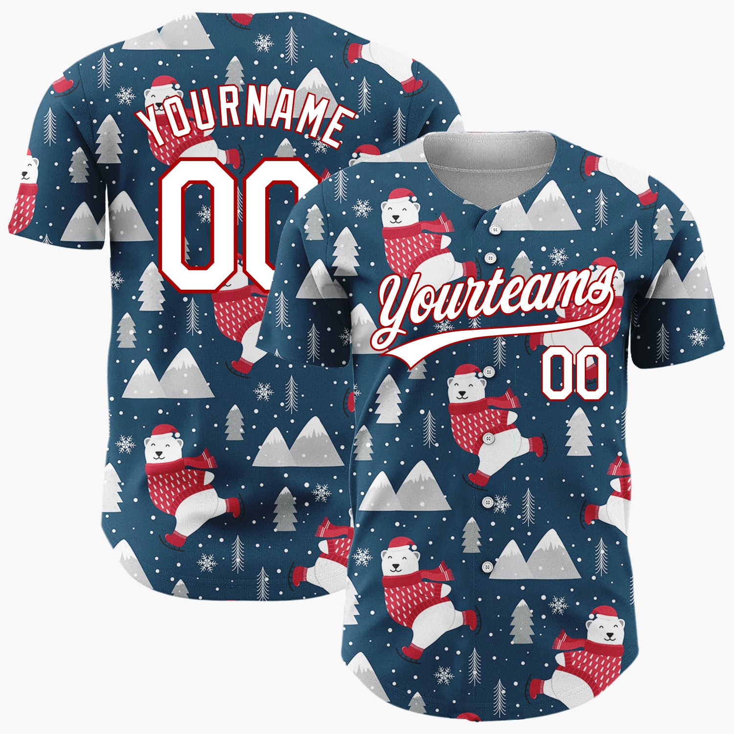 Custom Navy Polar Bear And Mountain Cartoon Christmas Baseball Jersey