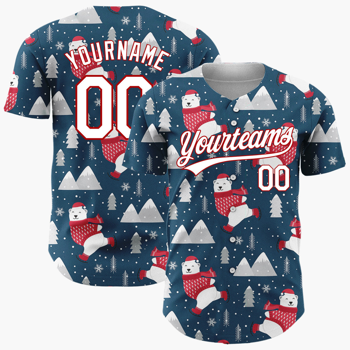 Custom Navy Polar Bear And Mountain Cartoon Christmas Baseball Jersey