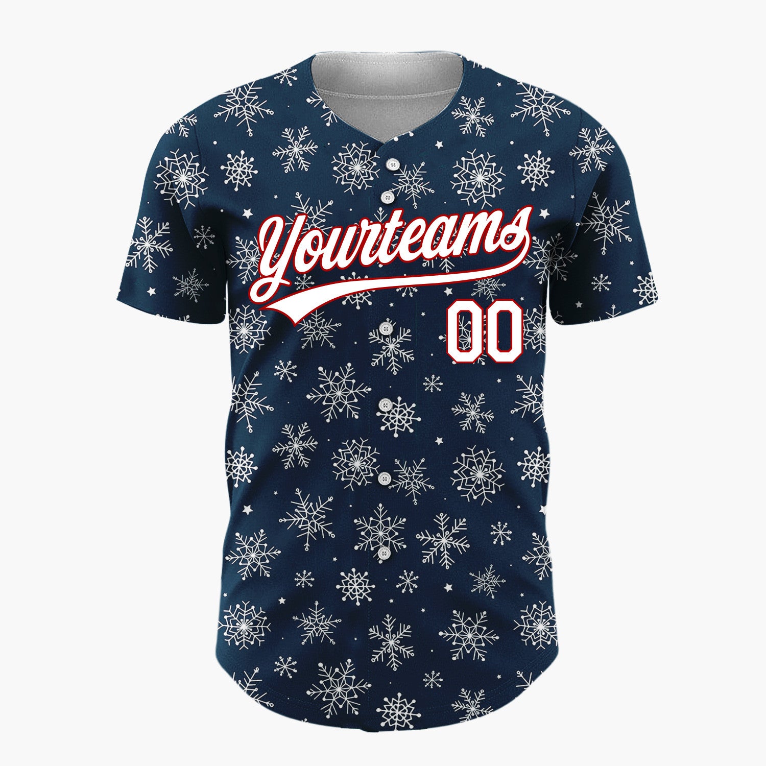 Custom Navy White Sketch Snowflake Doodle Pattern Christmas Baseball Jersey