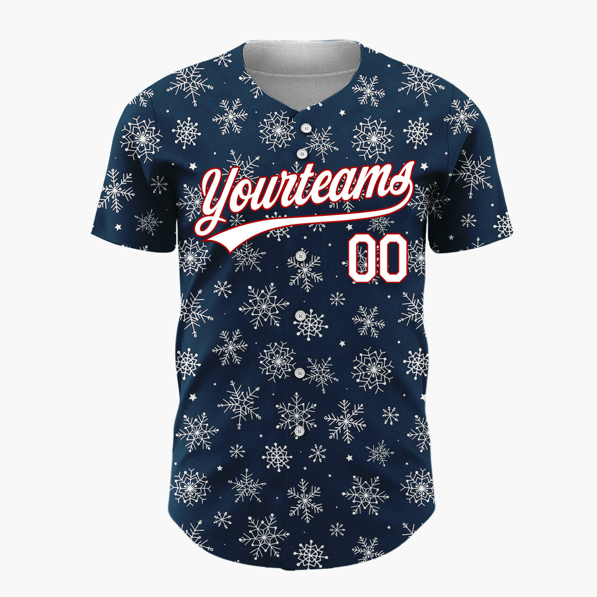 Custom Navy White Sketch Snowflake Doodle Pattern Christmas Baseball Jersey