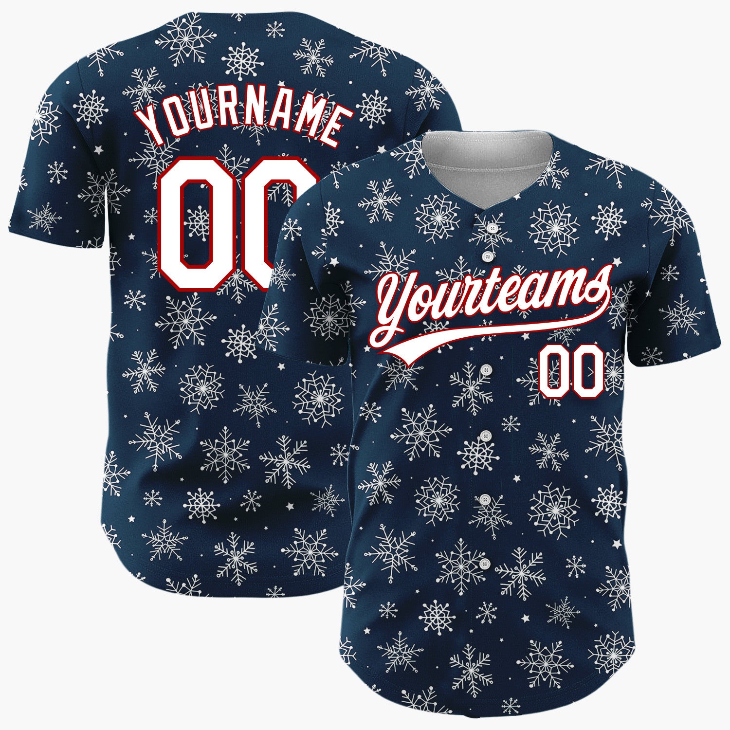Custom Navy White Sketch Snowflake Doodle Pattern Christmas Baseball Jersey