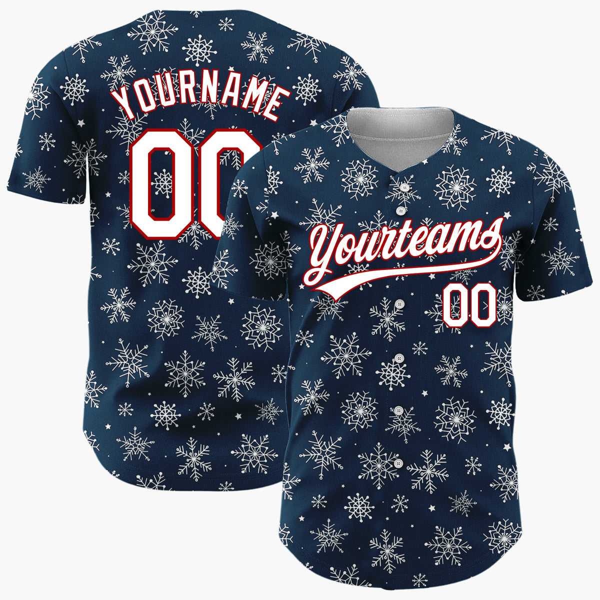 Custom Navy White Sketch Snowflake Doodle Pattern Christmas Baseball Jersey