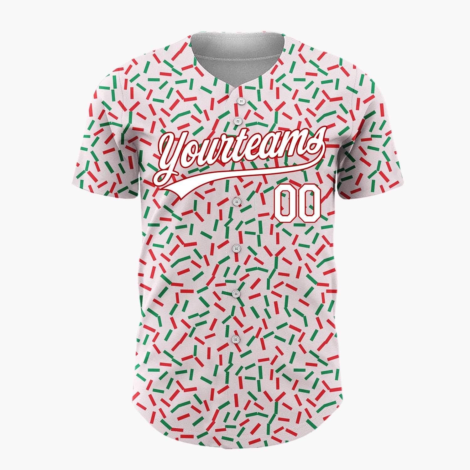 Custom Pink Red Green Confetti Sprinkles Abstract Pattern Christmas Baseball Jersey