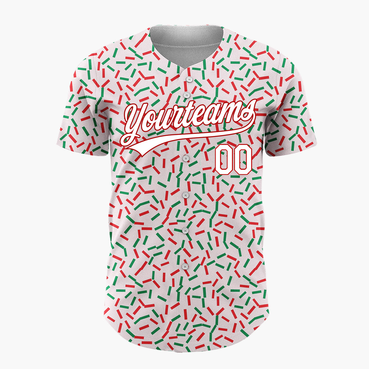 Custom Pink Red Green Confetti Sprinkles Abstract Pattern Christmas Baseball Jersey