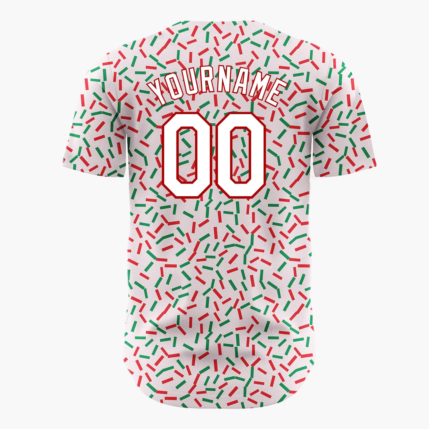 Custom Pink Red Green Confetti Sprinkles Abstract Pattern Christmas Baseball Jersey