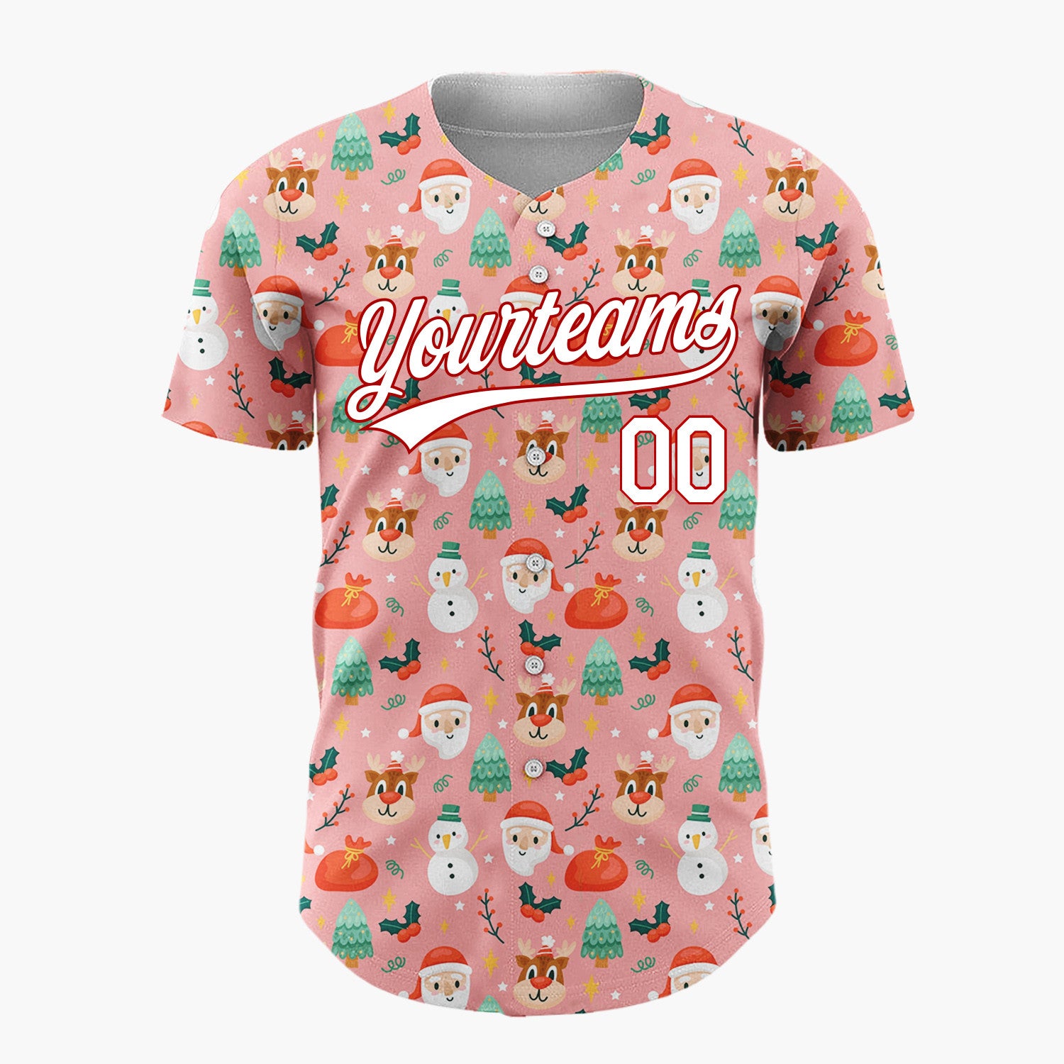 Custom Pink Santa Snowman Christmas Doodles Cartoon Pattern Christmas Baseball Jersey