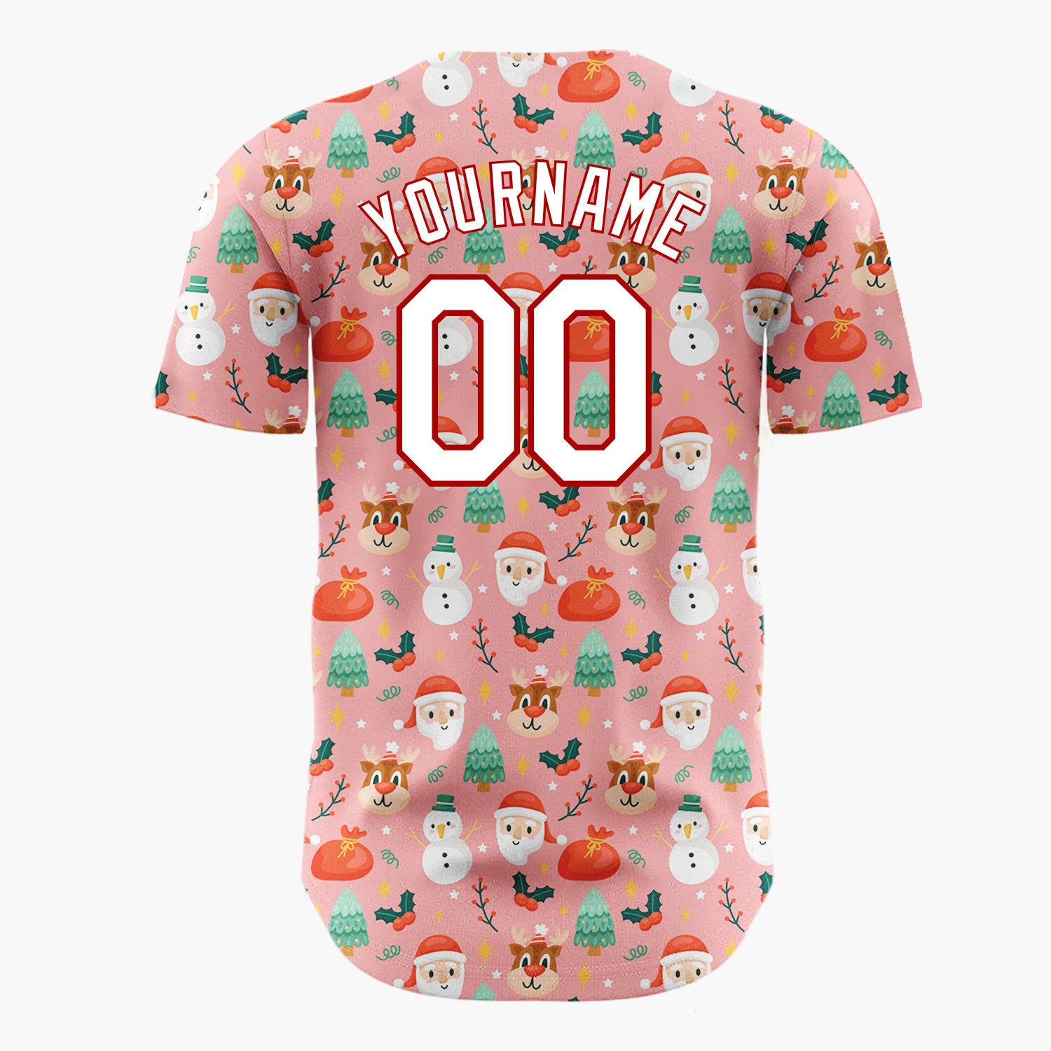 Custom Pink Santa Snowman Christmas Doodles Cartoon Pattern Christmas Baseball Jersey