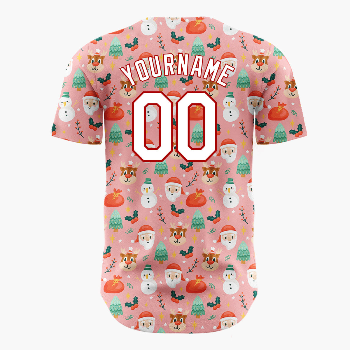 Custom Pink Santa Snowman Christmas Doodles Cartoon Pattern Christmas Baseball Jersey