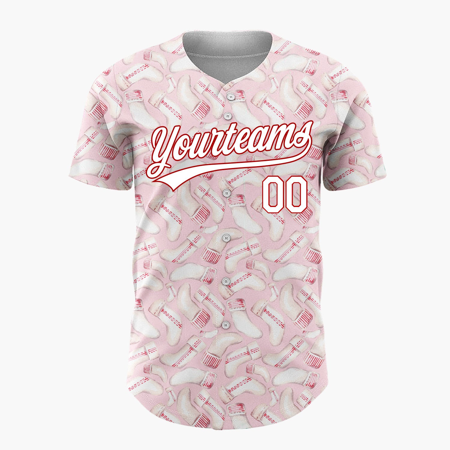 Custom Pink Christmas Stocking Knitted Watercolor Pattern Christmas Baseball Jersey