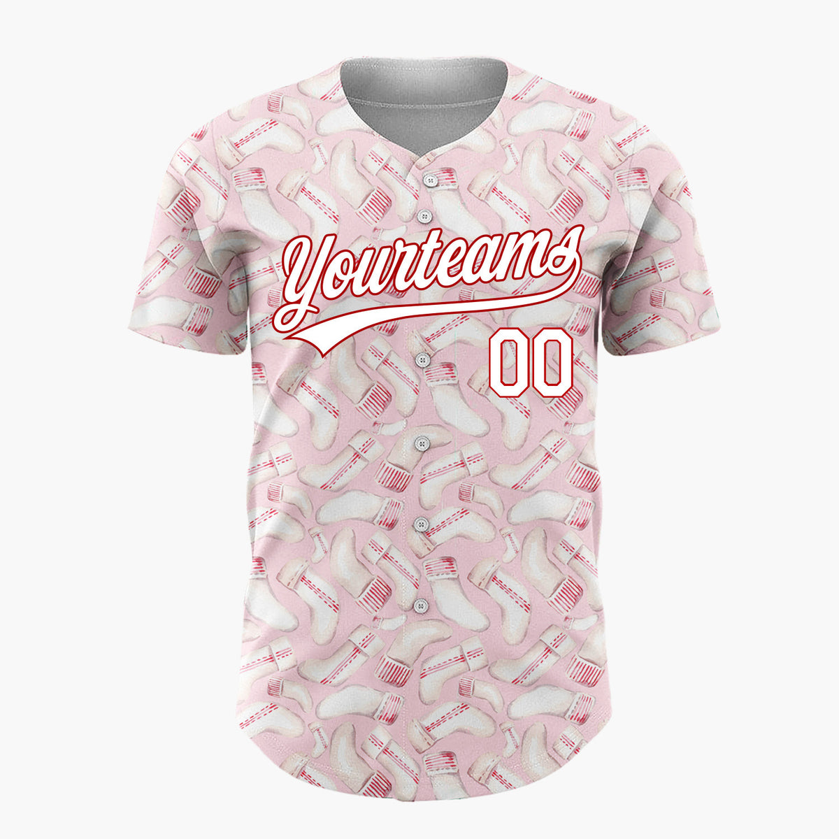 Custom Pink Christmas Stocking Knitted Watercolor Pattern Christmas Baseball Jersey