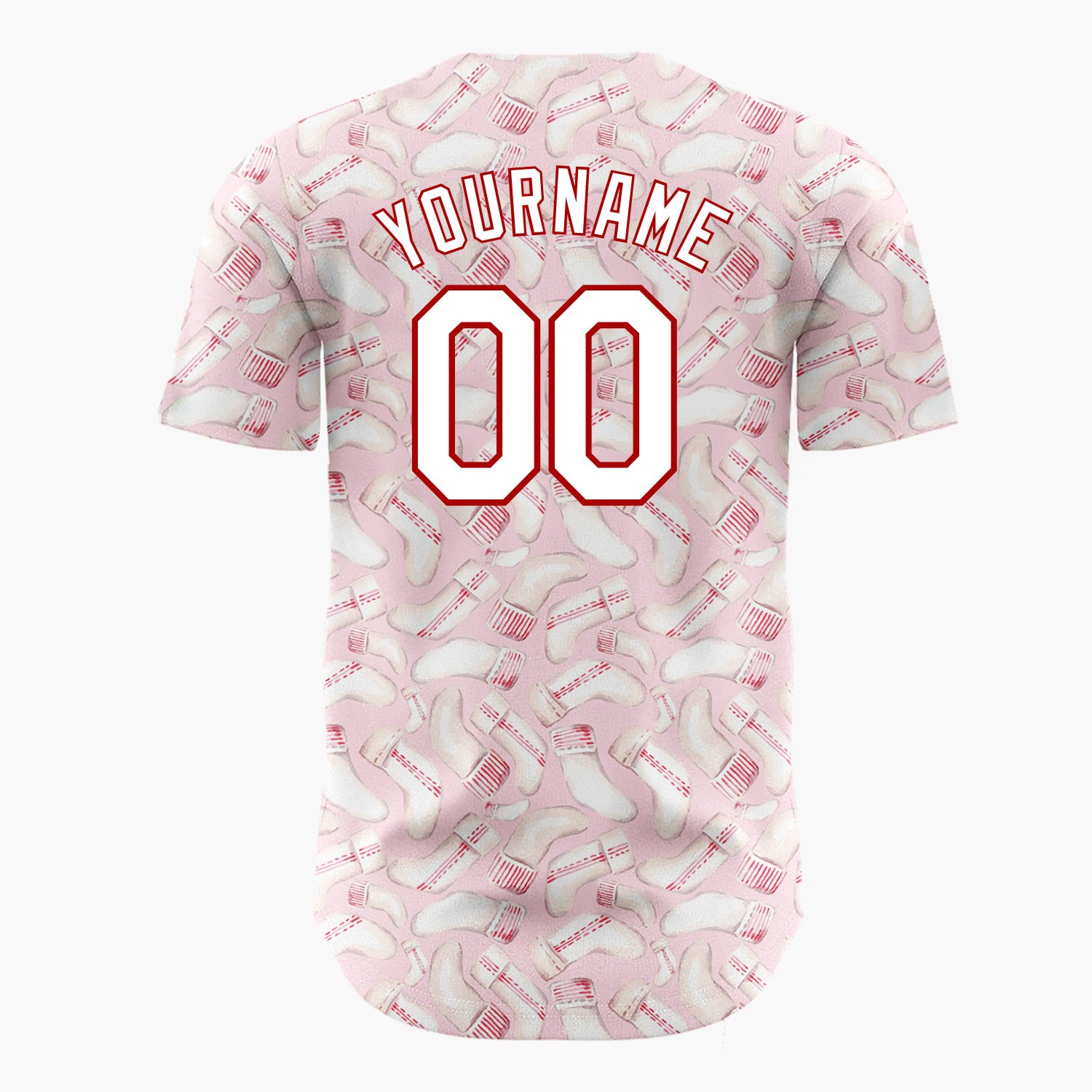 Custom Pink Christmas Stocking Knitted Watercolor Pattern Christmas Baseball Jersey