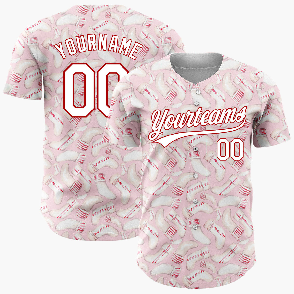 Custom Pink Christmas Stocking Knitted Watercolor Pattern Christmas Baseball Jersey
