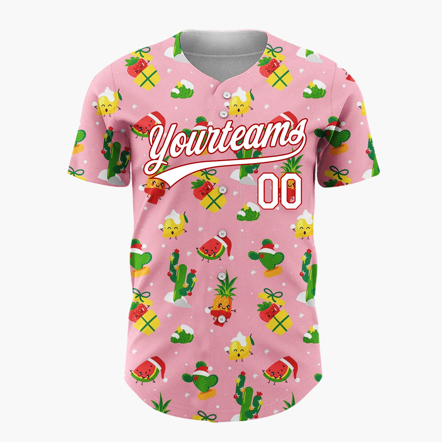 Custom Pink Green Fruits Cactus And Gifts Tropical Christmas Baseball Jersey