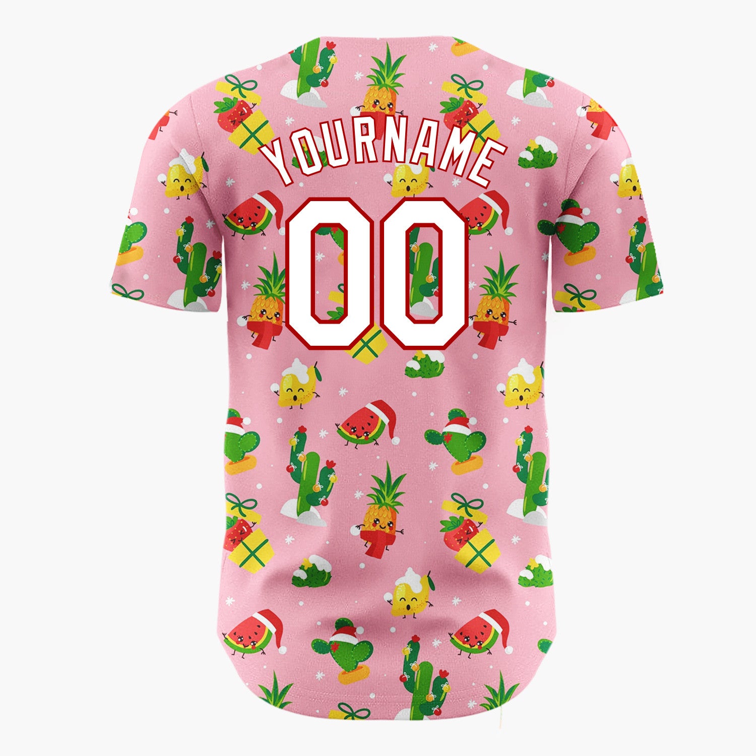 Custom Pink Green Fruits Cactus And Gifts Tropical Christmas Baseball Jersey