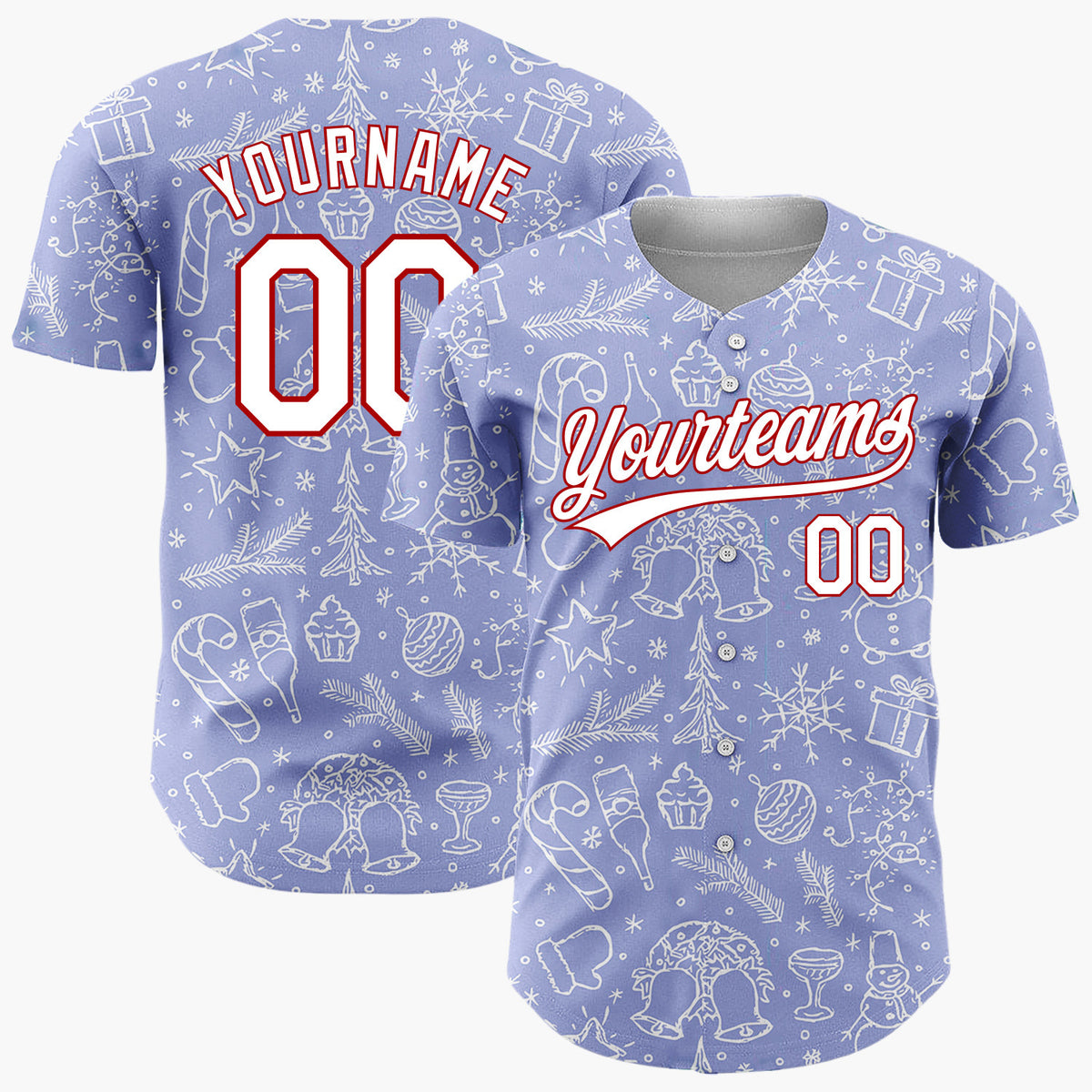 Custom Purple Christmas Icon Doodled Line Art Pattern Christmas Baseball Jersey
