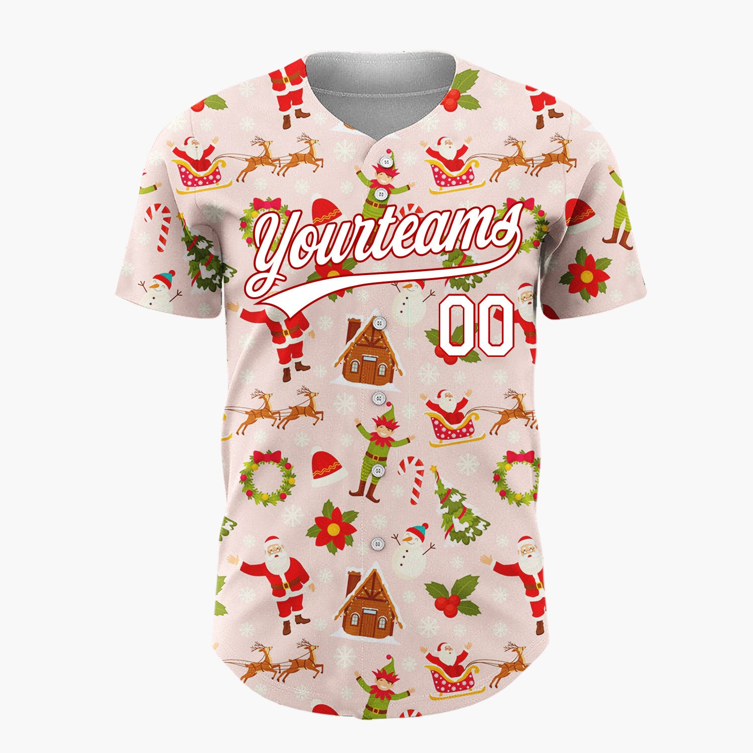 Custom Pink Red Santa Elf Village Christmas Baseball Jersey