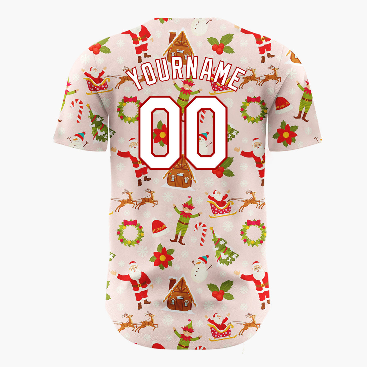 Custom Pink Red Santa Elf Village Christmas Baseball Jersey