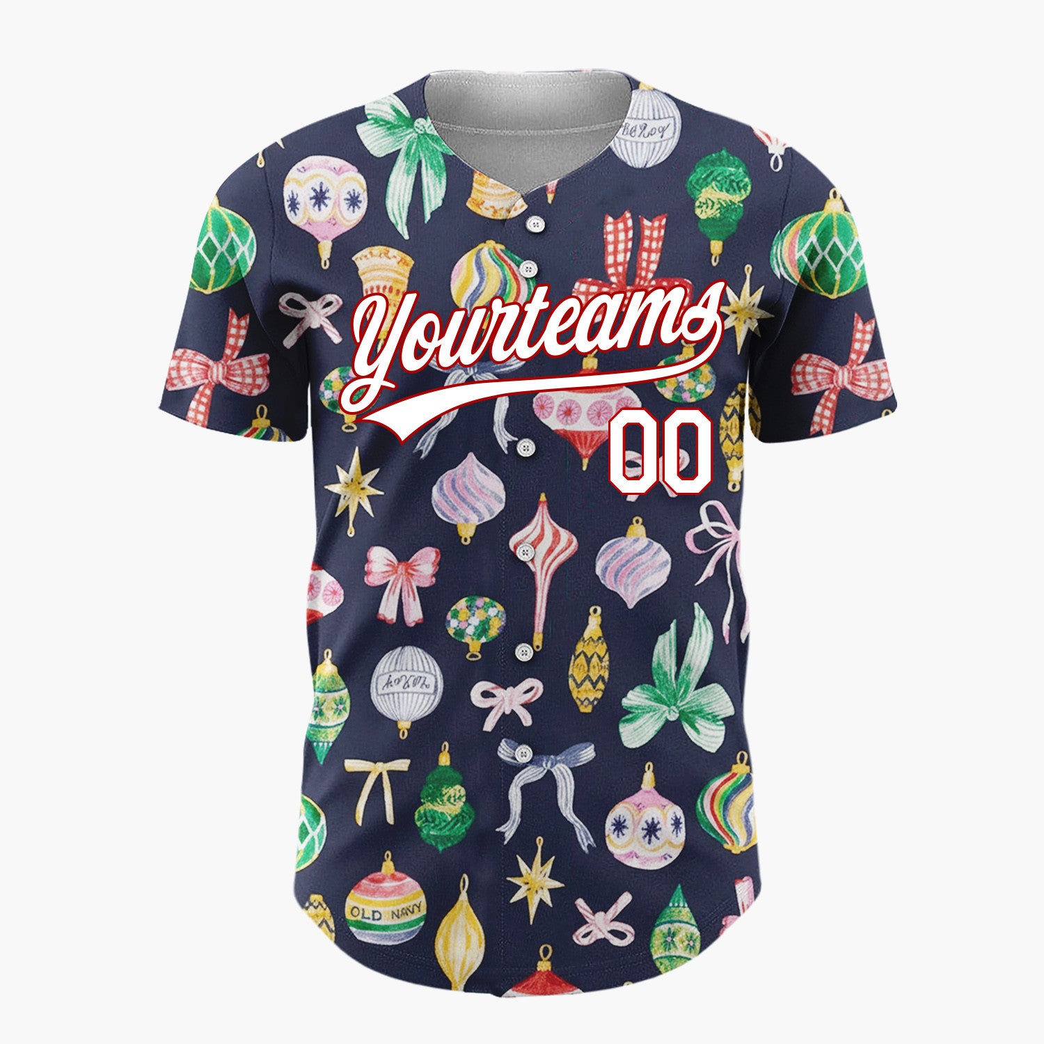 Custom Navy Yellow Ornaments And Bows Retro Christmas Baseball Jersey