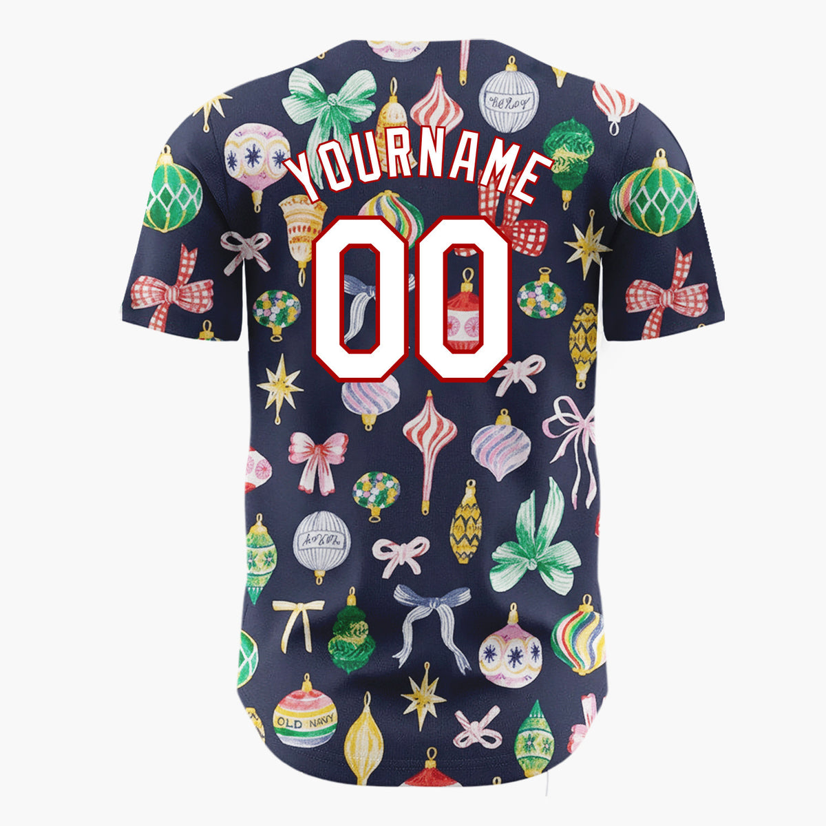 Custom Navy Yellow Ornaments And Bows Retro Christmas Baseball Jersey