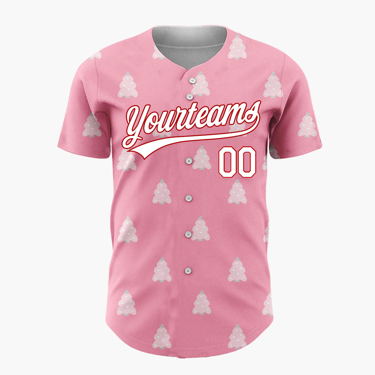 Custom Pink Christmas Trees Minimalist Cute Pattern Christmas Baseball Jersey