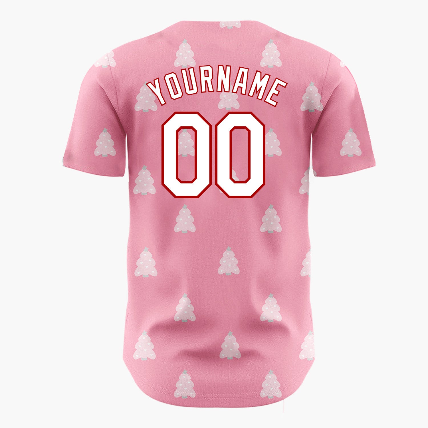 Custom Pink Christmas Trees Minimalist Cute Pattern Christmas Baseball Jersey