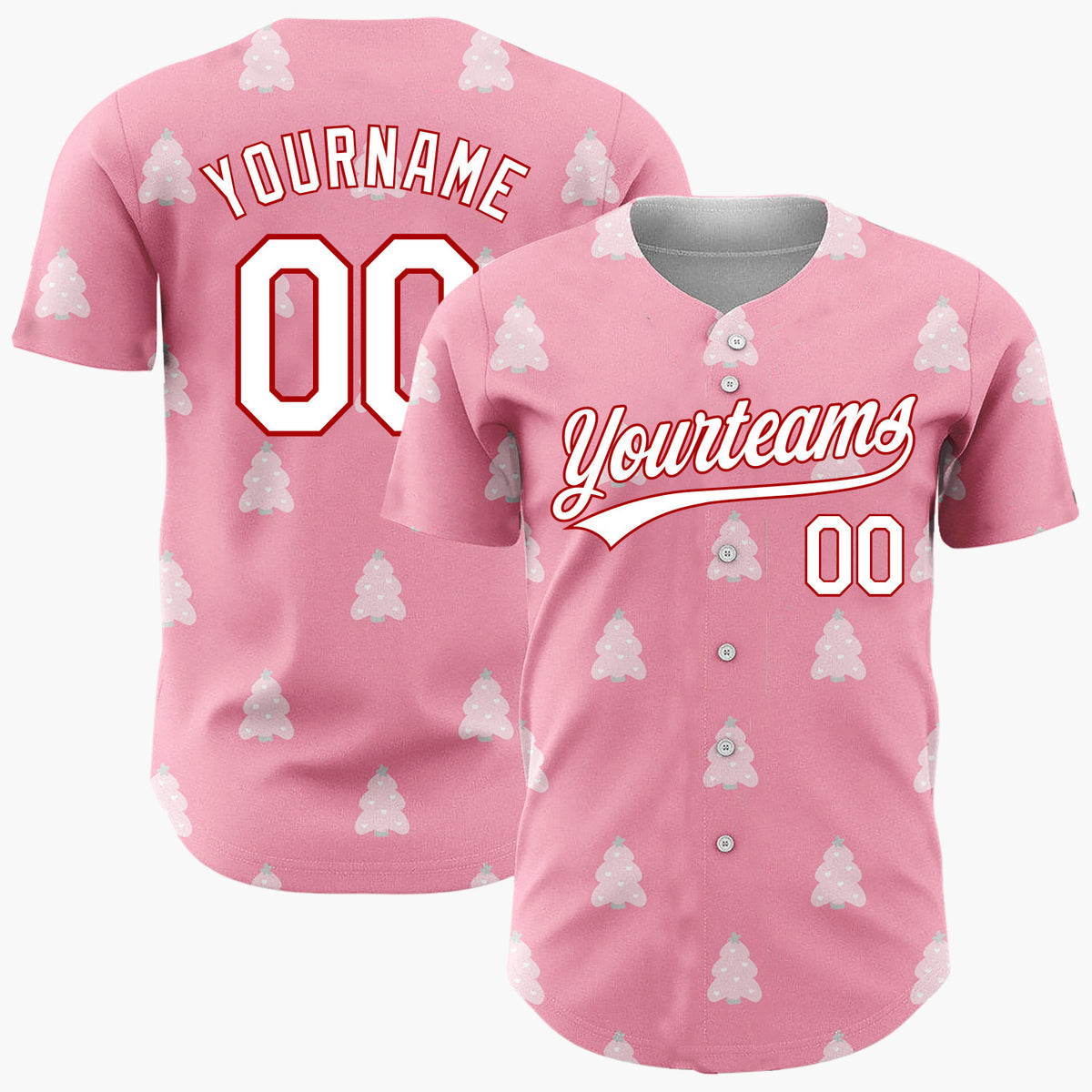 Custom Pink Christmas Trees Minimalist Cute Pattern Christmas Baseball Jersey