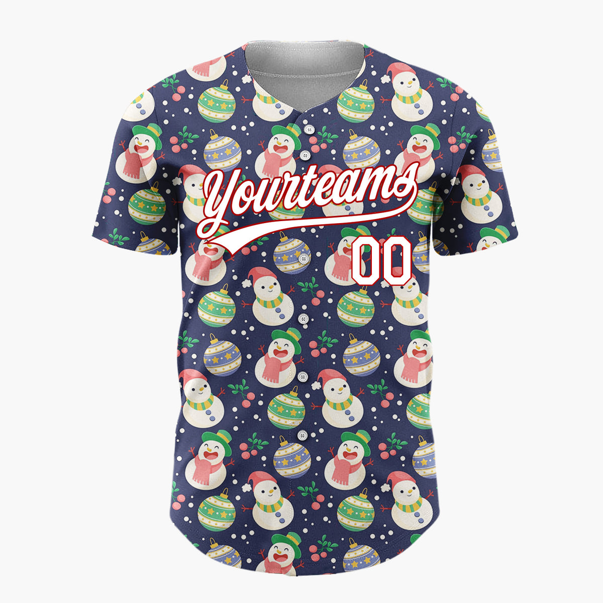 Custom Purple Snowman Penguin Whimsical Cartoon Pattern Christmas Baseball Jersey