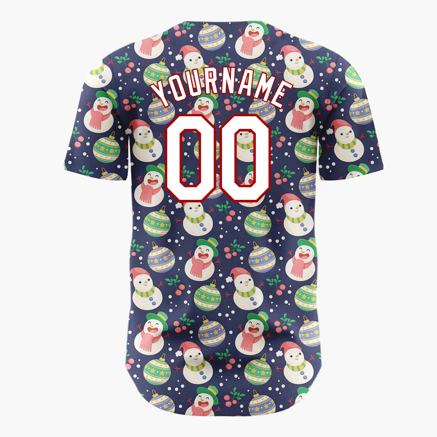 Custom Purple Snowman Penguin Whimsical Cartoon Pattern Christmas Baseball Jersey