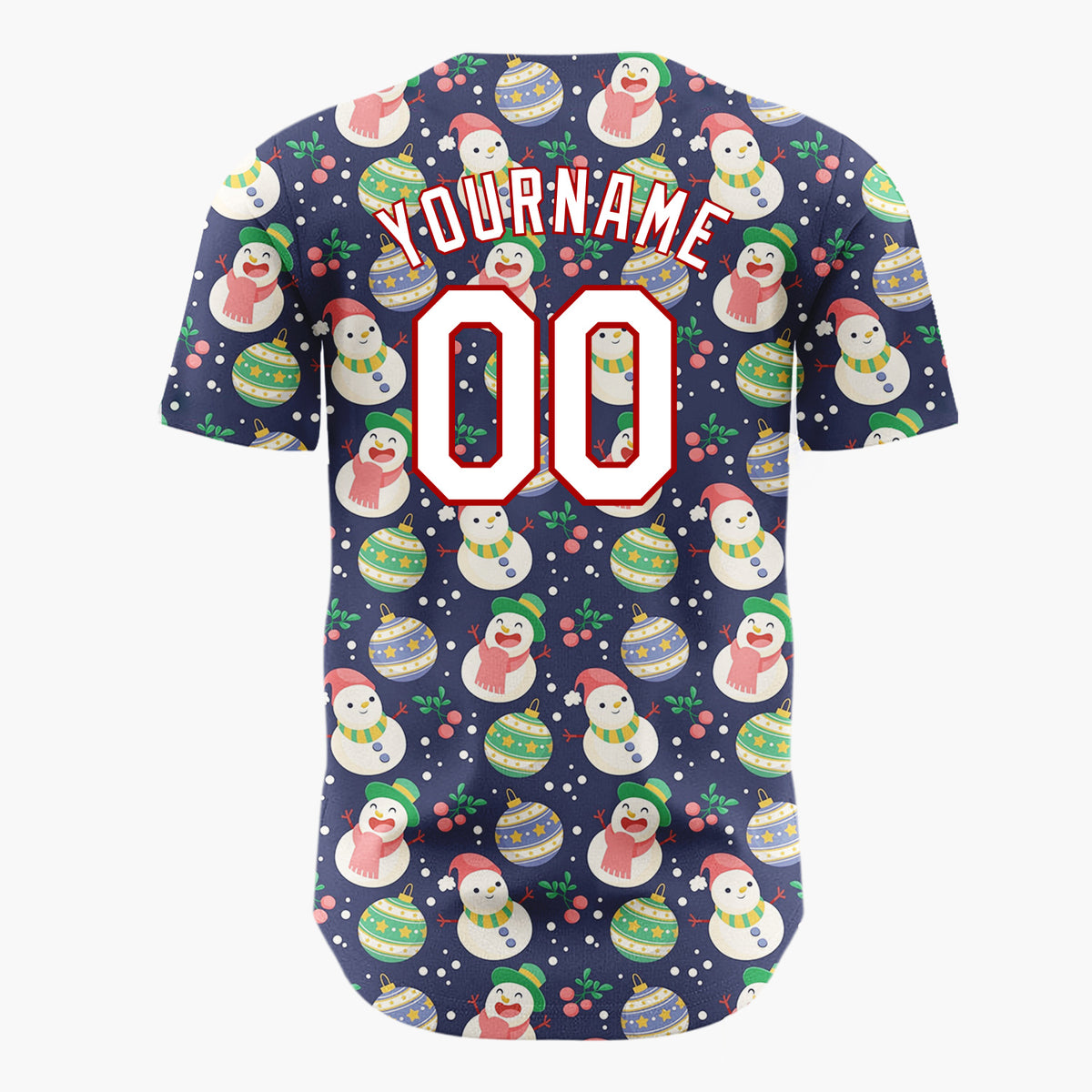 Custom Purple Snowman Penguin Whimsical Cartoon Pattern Christmas Baseball Jersey