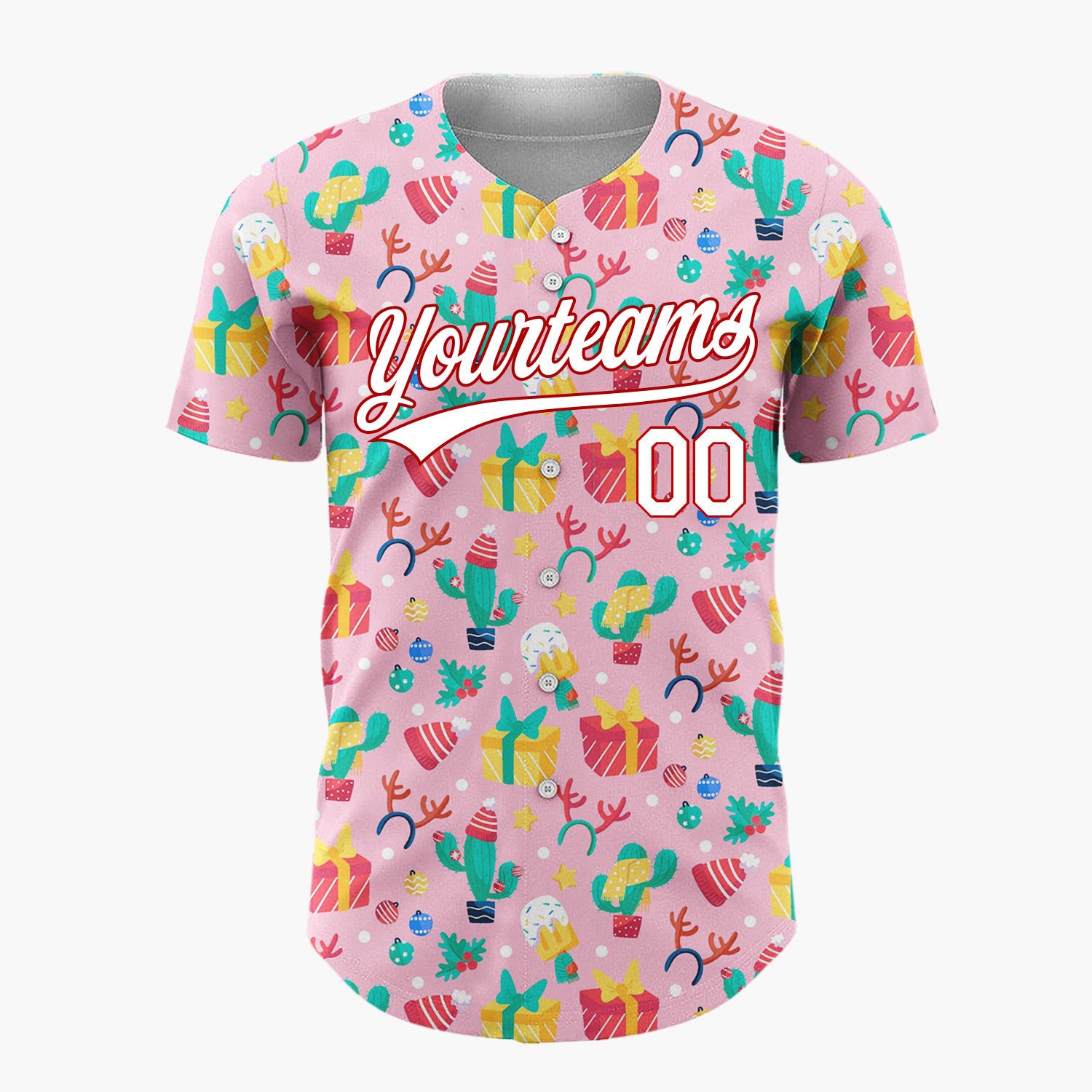 Custom Pink Cactus Gifts And Christmas Hats Fun Festive Pattern Christmas Baseball Jersey