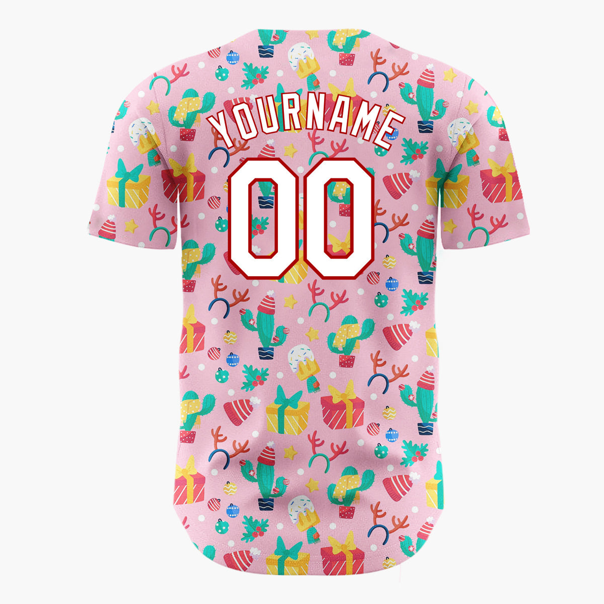 Custom Pink Cactus Gifts And Christmas Hats Fun Festive Pattern Christmas Baseball Jersey