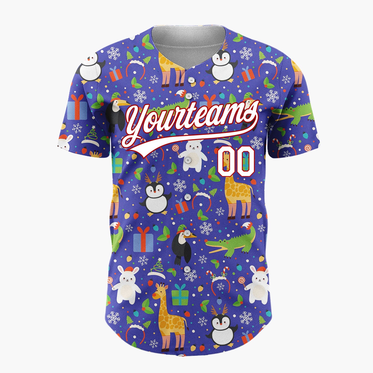 Custom Navy Multicolor Zoo Animal Confetti Christmas Baseball Jersey