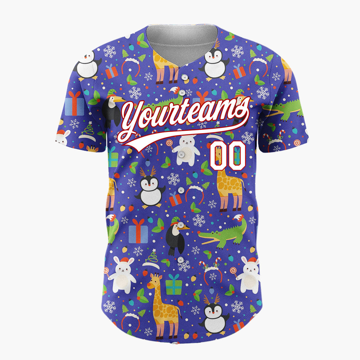 Custom Navy Multicolor Zoo Animal Confetti Christmas Baseball Jersey