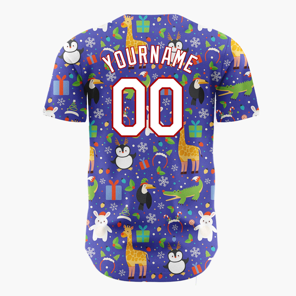 Custom Navy Multicolor Zoo Animal Confetti Christmas Baseball Jersey