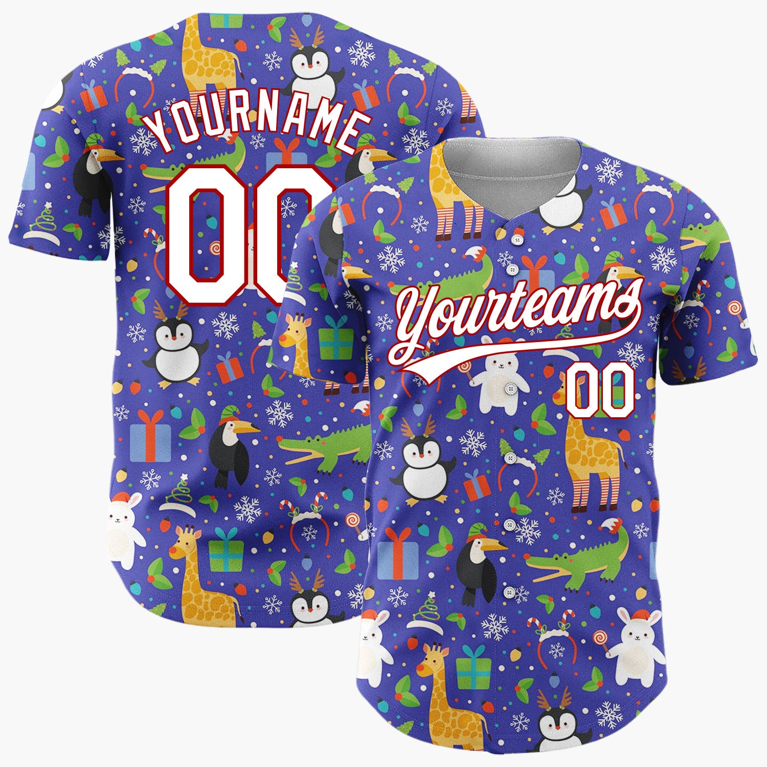 Custom Navy Multicolor Zoo Animal Confetti Christmas Baseball Jersey
