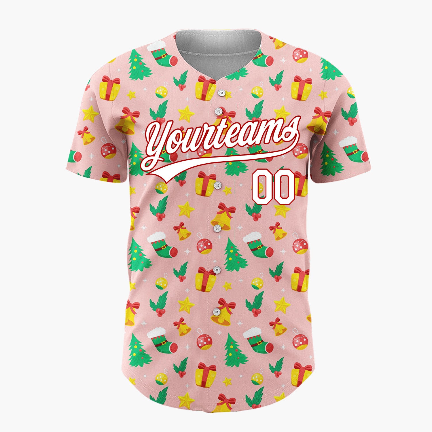 Custom Pink Christmas Trees Doodles Cartoon Pattern Christmas Baseball Jersey