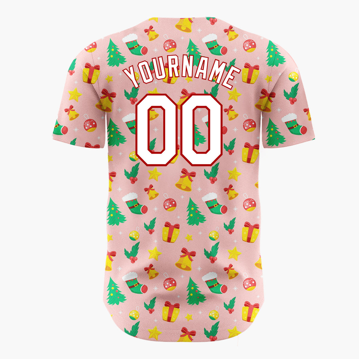 Custom Pink Christmas Trees Doodles Cartoon Pattern Christmas Baseball Jersey