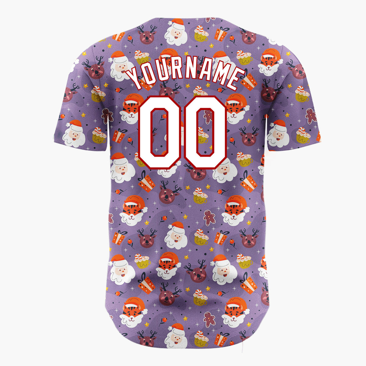 Custom Purple Santa Tiger Whimsical Cartoon Pattern Christmas Baseball Jersey