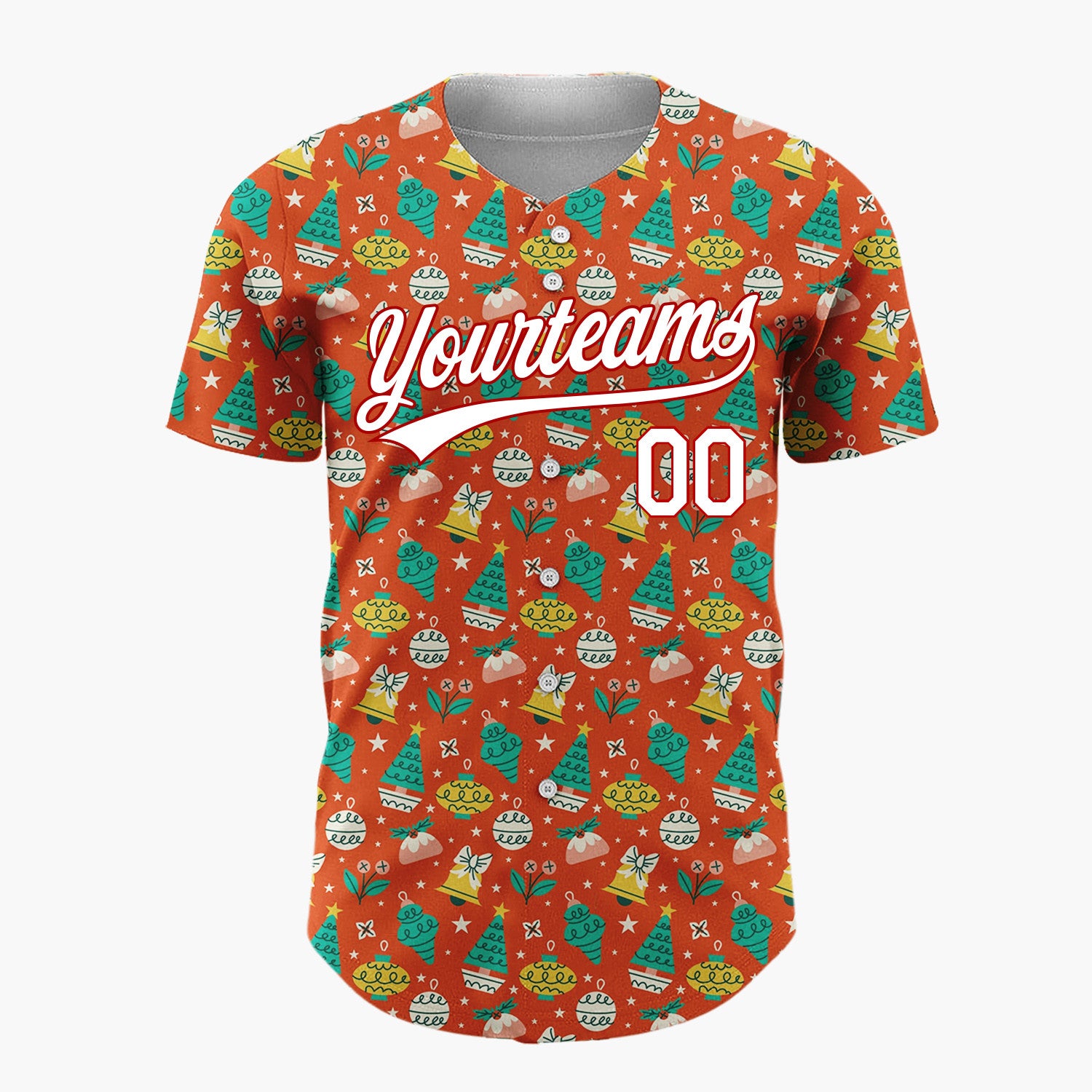Custom Orange Holly Berries Festive Doodles Cartoon Pattern Christmas Baseball Jersey