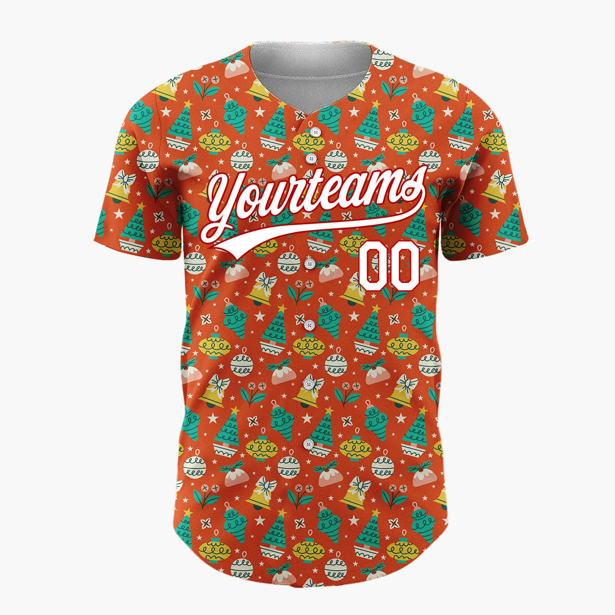 Custom Orange Holly Berries Festive Doodles Cartoon Pattern Christmas Baseball Jersey
