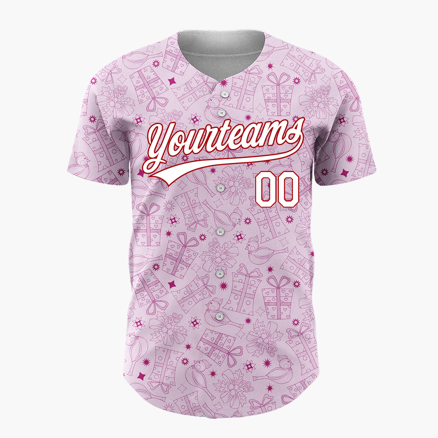 Custom Pink Magenta Gift Bird Outline Pattern Christmas Baseball Jersey