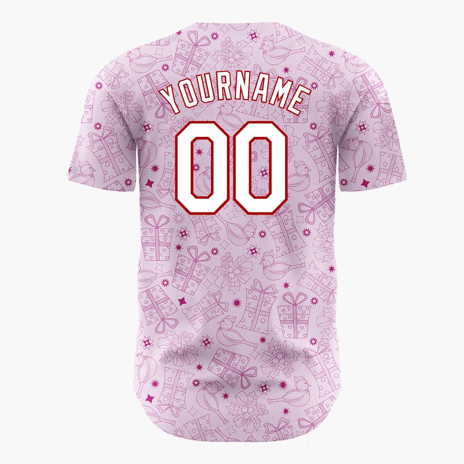 Custom Pink Magenta Gift Bird Outline Pattern Christmas Baseball Jersey