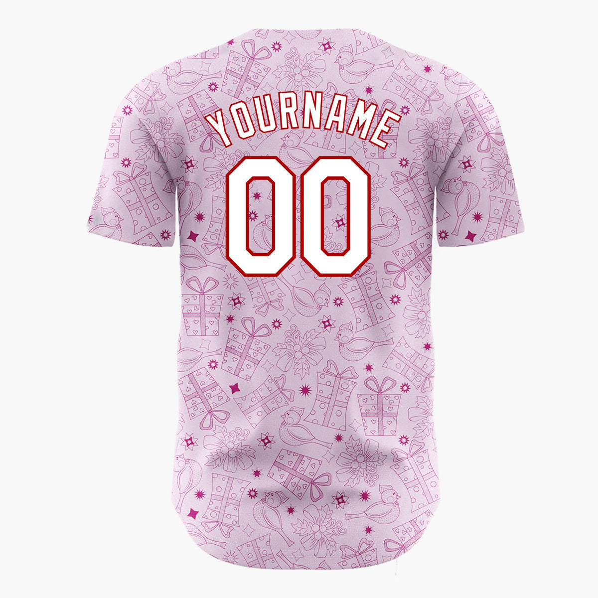 Custom Pink Magenta Gift Bird Outline Pattern Christmas Baseball Jersey