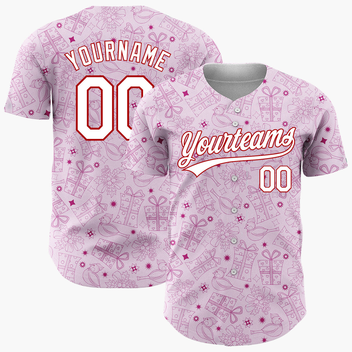 Custom Pink Magenta Gift Bird Outline Pattern Christmas Baseball Jersey
