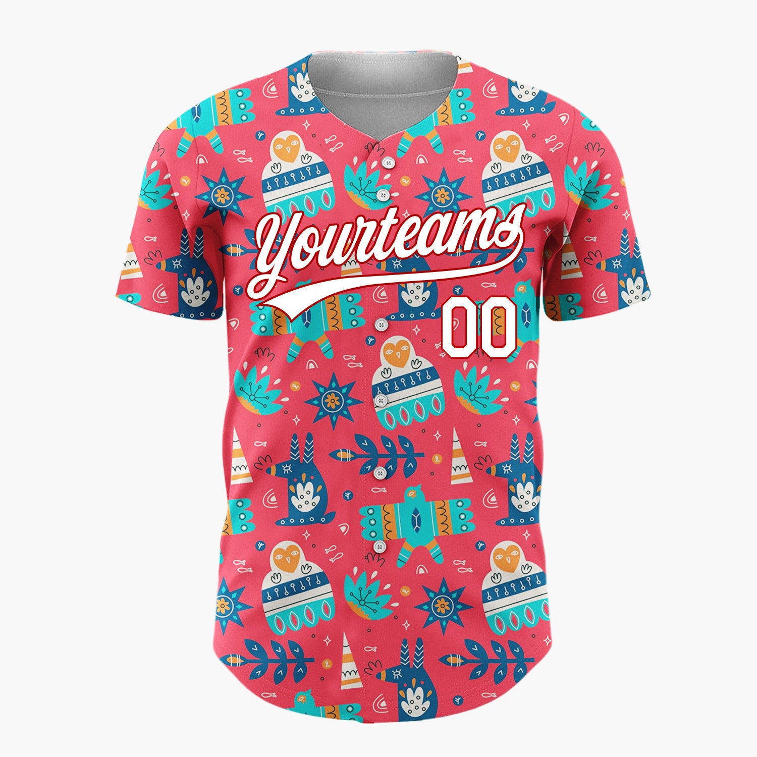 Custom Red Blue Birds Stars And Leaves Folk Art Christmas Baseball Jersey