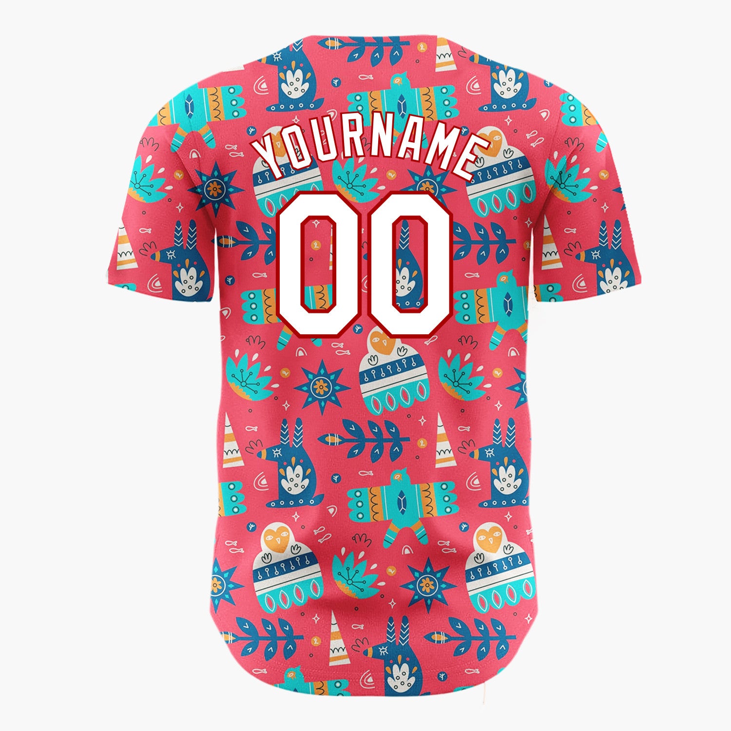 Custom Red Blue Birds Stars And Leaves Folk Art Christmas Baseball Jersey