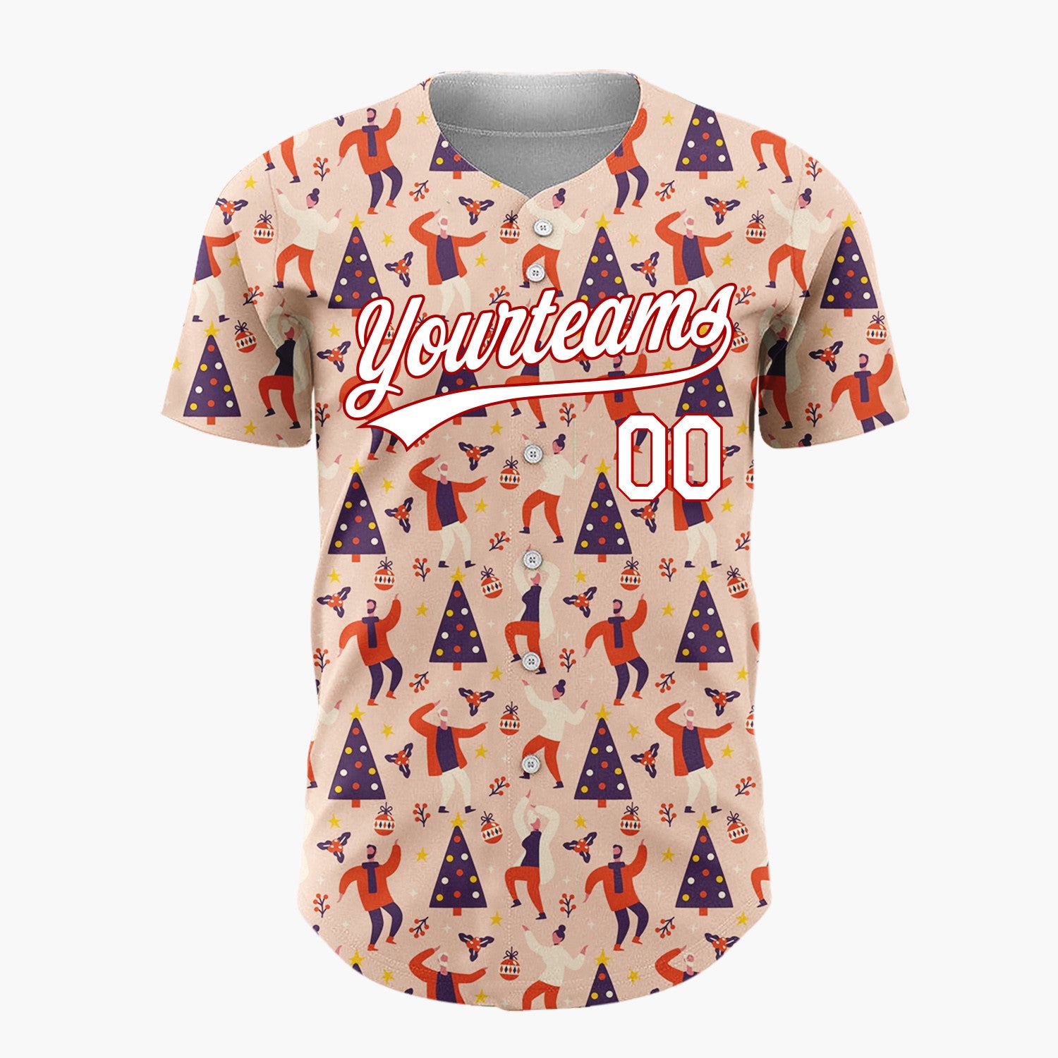 Custom Pink Red Dancing People Christmas Tree Abstract Pattern Christmas Baseball Jersey